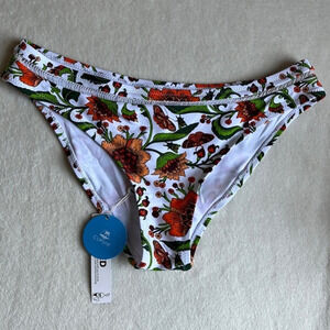 CUPSHE Small Floral Bikini Bottoms - NWT in White, Orange & Green Small‎